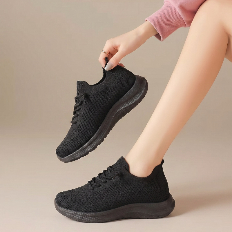 Knit Fabric Lace Up Sneakers - Zomer dames ademende mesh-wandelschoenen antislip lichte