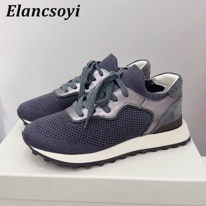 Platte Schoenen Vrouwen String - Knit Fabric Lace Up Sneakers recensie en prijs