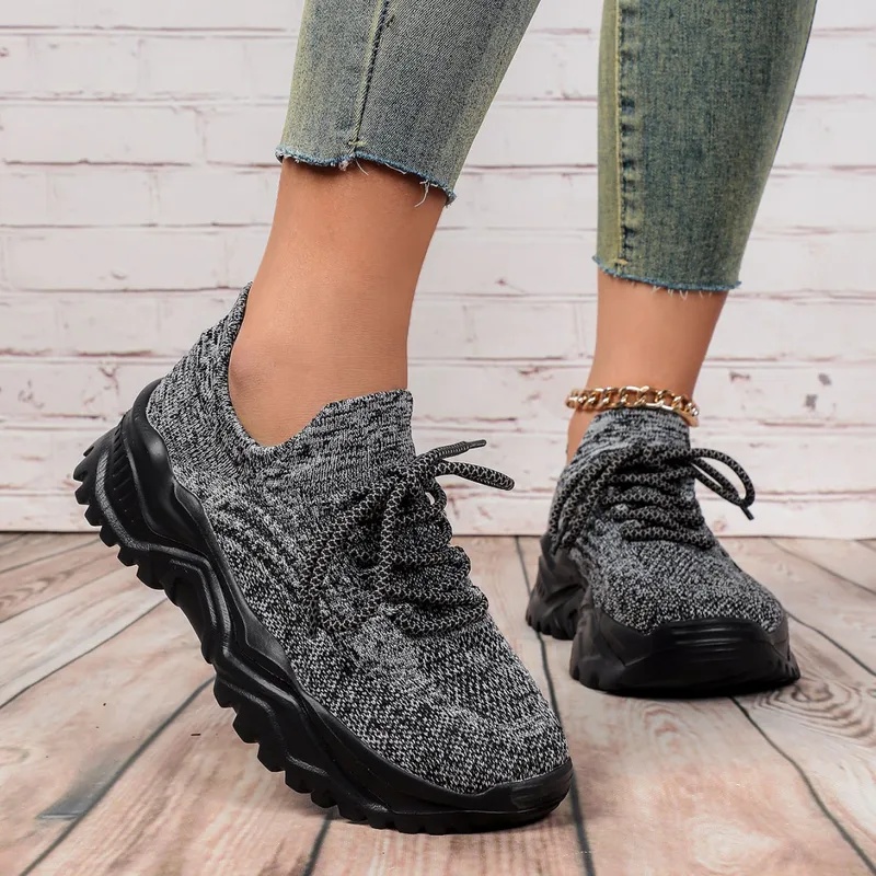 Mode chunky platform sneakers  - Knit Fabric Lace Up Sneakers recensie en prijs