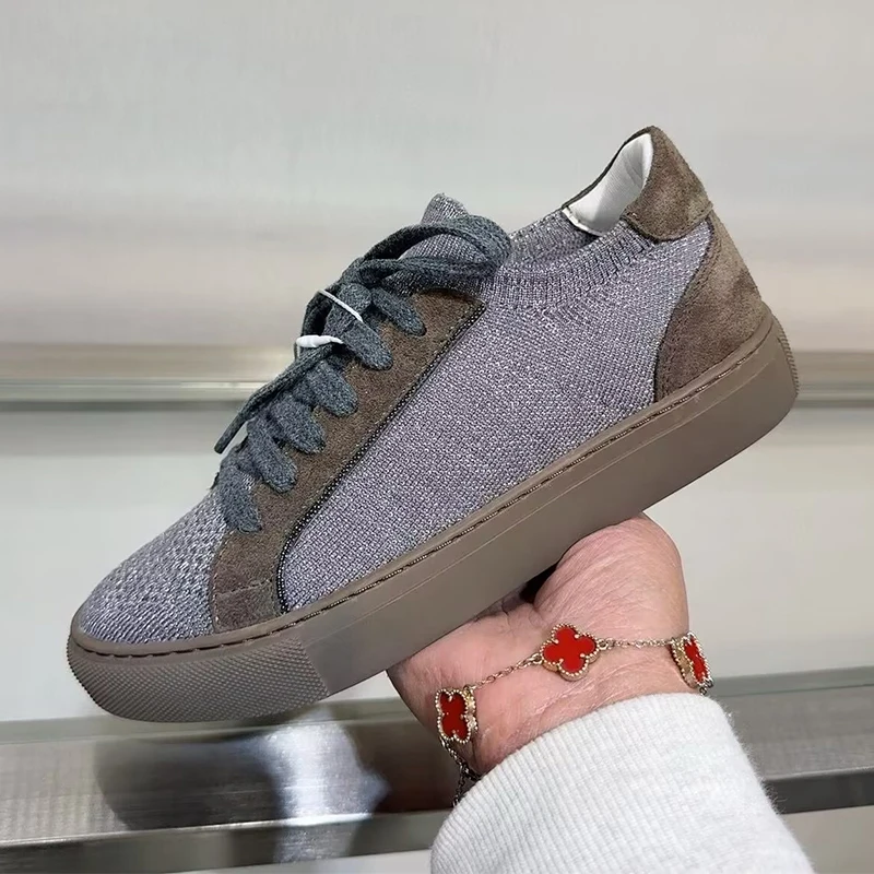 Vrouwen Gebreide Ademende Snea - Knit Fabric Lace Up Sneakers recensie en prijs